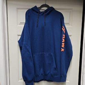 Men's Navy Blue Hoodie with Orange Sleeve Design